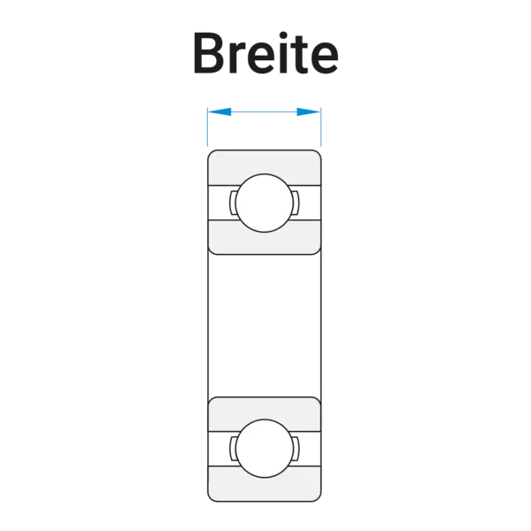 Technische Zeichnung eines Kugellagers mit blau markierter Breite.