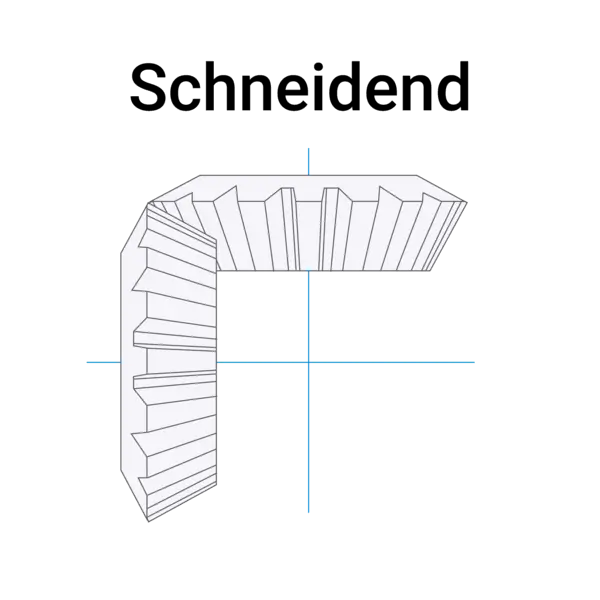 Technische Zeichnung zweier Kegelräder mit schneidenden Achsen im rechten Winkel.